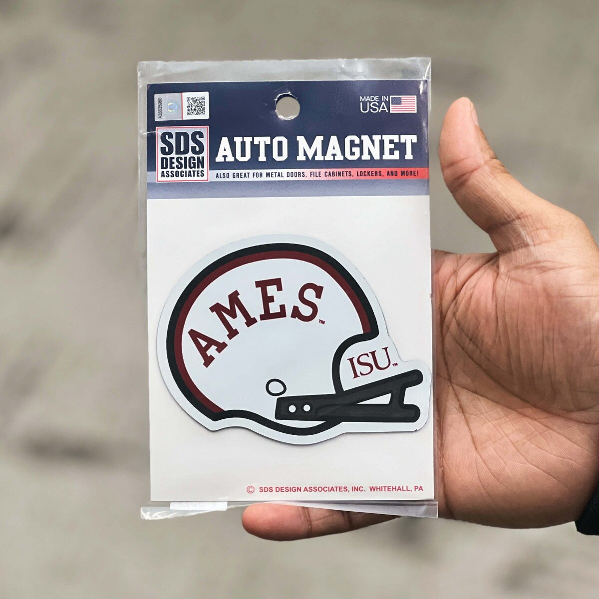 Ames White Helmet Auto Magnet (3"x3.5")